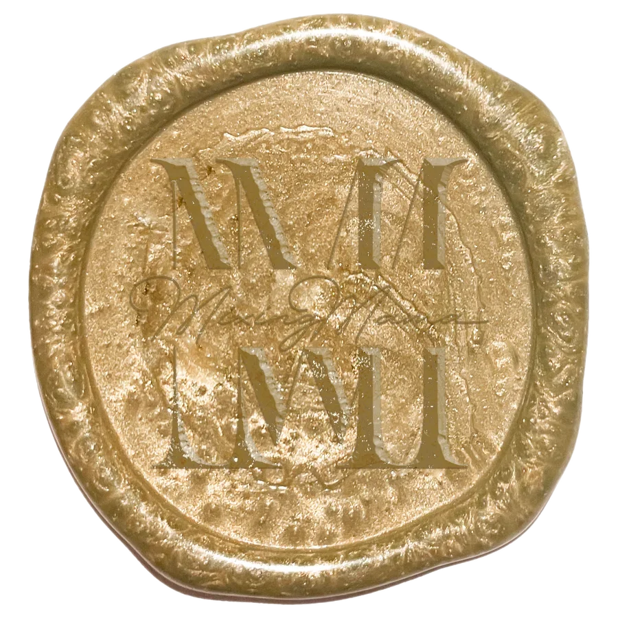 a gold wax seal with a black background for luxury event planner invitations